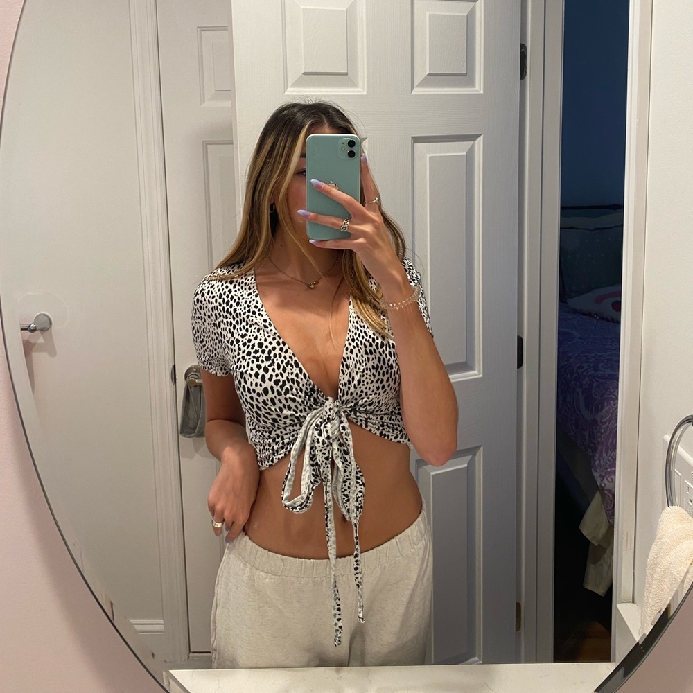 brandy melville black & white leopard wrap top